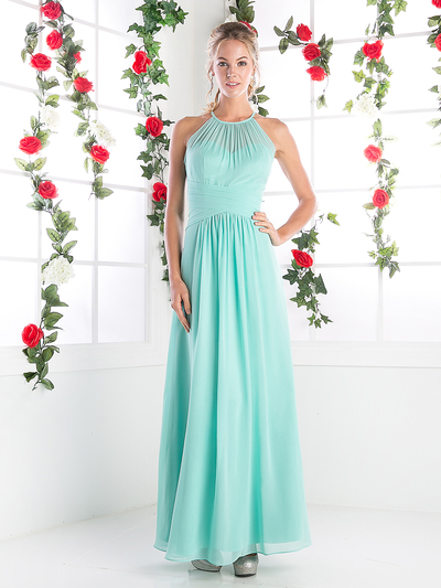 CD-CH1501 Halter Overlay Bridesmaid Dress - Mint, Front View Medium