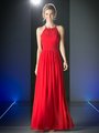 CD-CH1501 Halter Overlay Bridesmaid Dress - Red, Front View Thumbnail