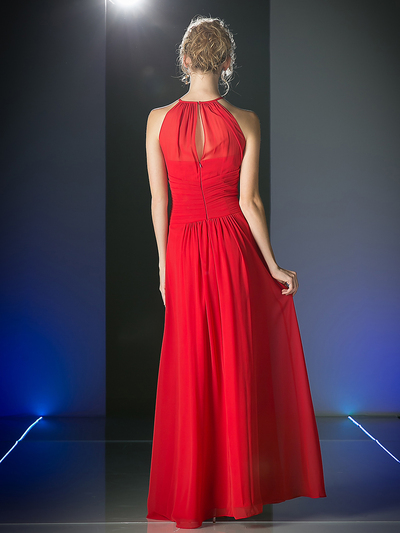 CD-CH1501 Halter Overlay Bridesmaid Dress - Red, Back View Medium
