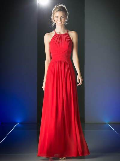 CD-CH1501 Halter Overlay Bridesmaid Dress - Red, Front View Medium
