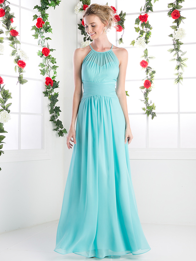 CD-CH1501 Halter Overlay Bridesmaid Dress - Sky Blue, Front View Medium