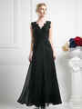 CD-CH1504 Lace V-neck Evening Dress  - Black, Front View Thumbnail