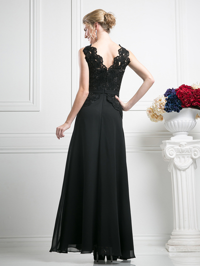 CD-CH1504 Lace V-neck Evening Dress  - Black, Back View Medium
