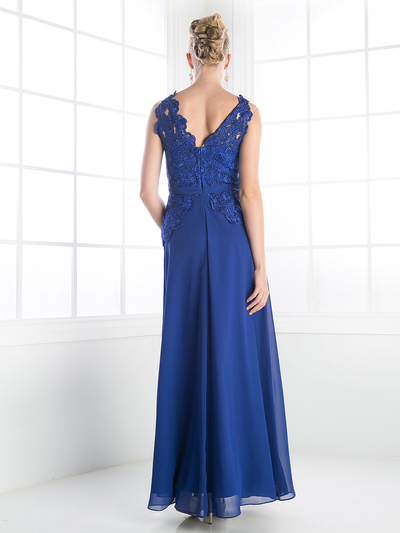 CD-CH1504 Lace V-neck Evening Dress  - Royal, Back View Medium