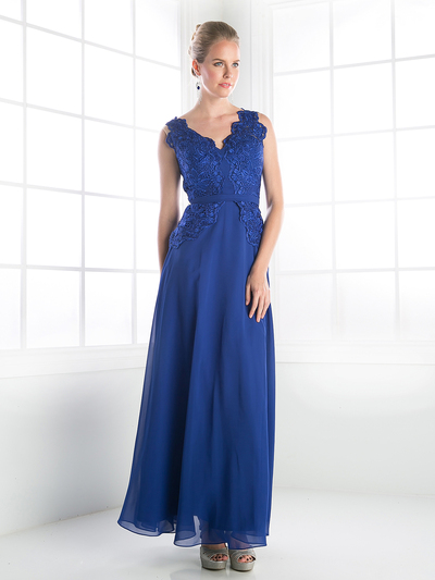 CD-CH1504 Lace V-neck Evening Dress  - Royal, Front View Medium