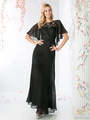 CD-CH1506 Sheer Sleeves Lace Appliqued Mother of the Brides Dress - Black, Front View Thumbnail