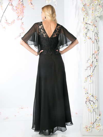 CD-CH1506 Sheer Sleeves Lace Appliqued Mother of the Brides Dress - Black, Back View Medium