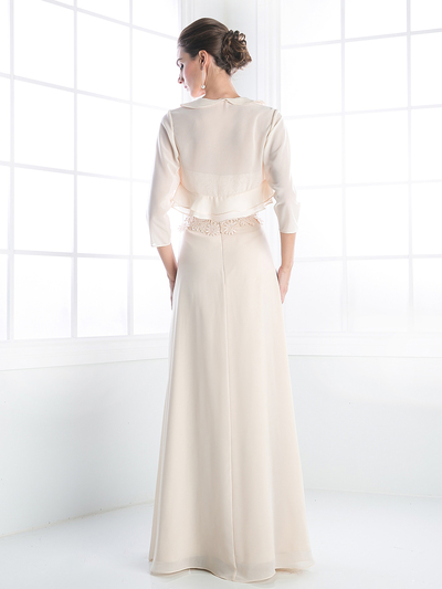 CD-CH1507 Mother of the Bride Evening Dress with Ruffle Jacket - Champagne, Back View Medium