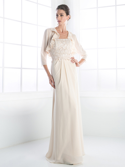 CD-CH1507 Mother of the Bride Evening Dress with Ruffle Jacket - Champagne, Alt View Medium