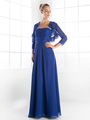 CD-CH1507 Mother of the Bride Evening Dress with Ruffle Jacket - Royal, Front View Thumbnail