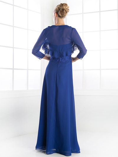 CD-CH1507 Mother of the Bride Evening Dress with Ruffle Jacket - Royal, Back View Medium