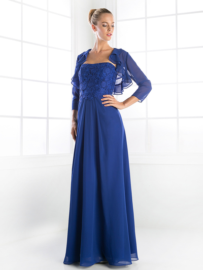 CD-CH1507 Mother of the Bride Evening Dress with Ruffle Jacket - Royal, Front View Medium