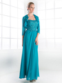 CD-CH1507 Mother of the Bride Evening Dress with Ruffle Jacket - Teal, Front View Thumbnail