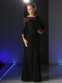 CD-CH1510 Three Quarter Sleeves Mother of the Bride Gown with Lace Bodice - Black, Front View Thumbnail