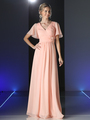 CD-CH1513 V-neck Evening Dress with Pleated Bodice - Blush, Front View Thumbnail