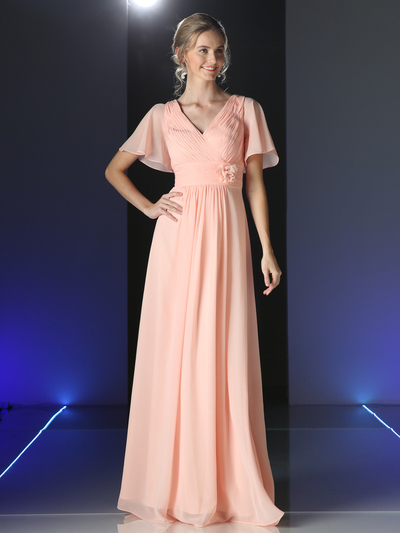 CD-CH1513 V-neck Evening Dress with Pleated Bodice - Blush, Front View Medium