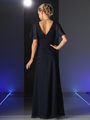 CD-CH1513 V-neck Evening Dress with Pleated Bodice - Navy, Back View Thumbnail
