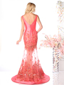 CD-CH22 Sleeveless V-Neck Evening Dress with Sheer Skirt - Coral, Back View Thumbnail