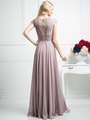 CD-CJ108 Pleated Bodice Evening Dress with Cap Sleeve - Mauve, Back View Thumbnail