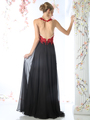 CD-CJ111 Illusion Evening Dress with Floral Applique - Red Black, Back View Thumbnail