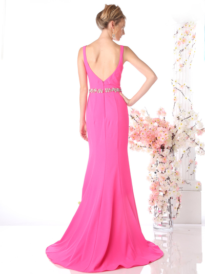 CD-CJ201 Sleeveless Belted Trumpet Prom Evening Couture - Hot Pink, Back View Medium