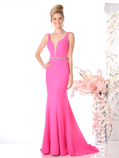 CD-CJ201 Sleeveless Belted Trumpet Prom Evening Couture - Hot Pink, Front View Medium