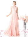 CD-CJ207 Ruched Bodice Lace Overlay Evening Dress - Blush, Front View Thumbnail