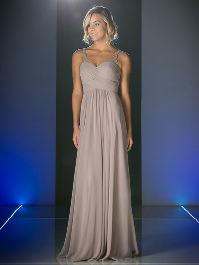 CD-CJ214 Sweetheart Neckline Evening Dress with Beaded Shoulder Straps - Marble, Front View Medium
