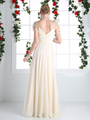 CD-CJ215 Pleated V-neck Evening Dress with Sheer Sleeve - Champagne, Back View Thumbnail