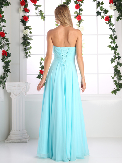 CD-CJ216 Ruched Sweetheart Bridesmaid Dress with Floral Accent - Aqua, Back View Medium
