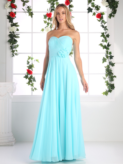 CD-CJ216 Ruched Sweetheart Bridesmaid Dress with Floral Accent - Aqua, Front View Medium
