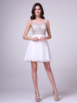 CD-CJ90S Illusion Jeweled Bodice Homecoming Dress, Off White