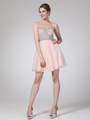 CD-CJ90S Illusion Jeweled Bodice Homecoming Dress - Peach, Front View Thumbnail