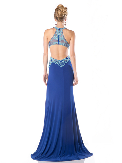 CD-CK10 Halter Beaded Prom Gown with Train - Royal, Back View Medium