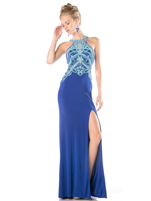 CD-CK10 Halter Beaded Prom Gown with Train, Royal