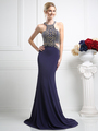 CD-CK12 Embellished Halter Prom Evening Dress with Cut Out - Eggplant, Front View Thumbnail