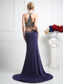 CD-CK12 Embellished Halter Prom Evening Dress with Cut Out - Eggplant, Back View Thumbnail