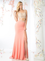 CD-CK18 Two Piece Beaded Top Prom Evening Dress with Train - Coral, Front View Thumbnail