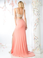 CD-CK18 Two Piece Beaded Top Prom Evening Dress with Train - Coral, Back View Thumbnail