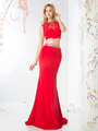 CD-CK20 Two Piece Evening Dress with Mermaid Hem - Red, Front View Thumbnail