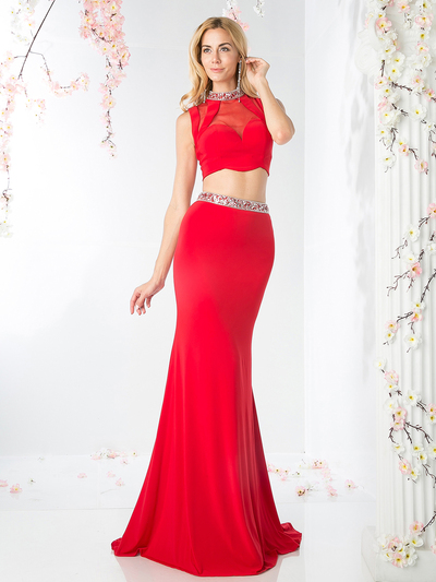 CD-CK20 Two Piece Evening Dress with Mermaid Hem - Red, Front View Medium