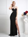 CD-CK24 Sweetheart Floor Length Evening Dress with Beaded Neckline - Black, Front View Thumbnail