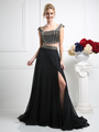 CD-CK27 Two Piece Off The Shoulder Evening Dress with Slit - Black, Front View Thumbnail