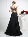 CD-CK27 Two Piece Off The Shoulder Evening Dress with Slit - Black, Back View Thumbnail