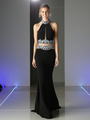 CD-CK29 Two Piece Halter Top Evening Dress with Open Back - Black, Front View Thumbnail