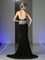 CD-CK29 Two Piece Halter Top Evening Dress with Open Back - Black, Back View Thumbnail