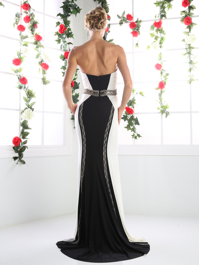 CD-CK30 Timeless Sweetheart Form Fitted Two Tone Evening Dress - Black White, Back View Medium