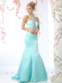 CD-CK31 Embellished Halter Prom Evening Dress with Mermaid Skirt - Aqua, Front View Thumbnail