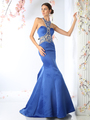 CD-CK31 Embellished Halter Prom Evening Dress with Mermaid Skirt - Royal, Front View Thumbnail