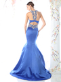 CD-CK31 Embellished Halter Prom Evening Dress with Mermaid Skirt - Royal, Back View Thumbnail
